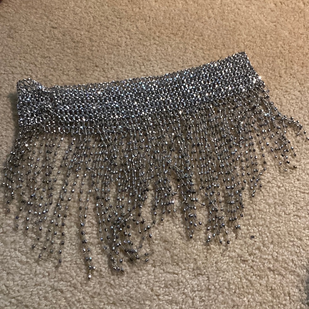 Silver, beaded swim/beach cover up skirt